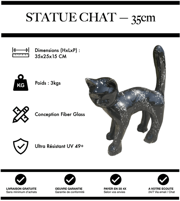 Sculpture Chat Resine 35cm Statue - Paillette Argent - MUZZANO