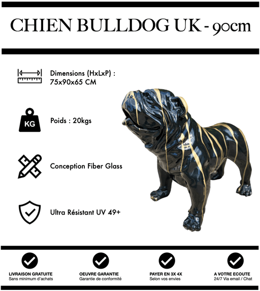 Sculpture Chien Bulldog UK Resine 90cm Statue - Gold Trash - MUZZANO