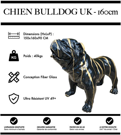 Sculpture Chien Bulldog UK Resine XXL 160cm Statue - Gold Trash - MUZZANO