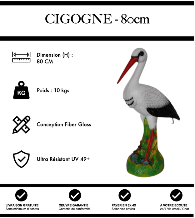 Sculpture Cigogne Resine 80cm Statue - Nature - MUZZANO