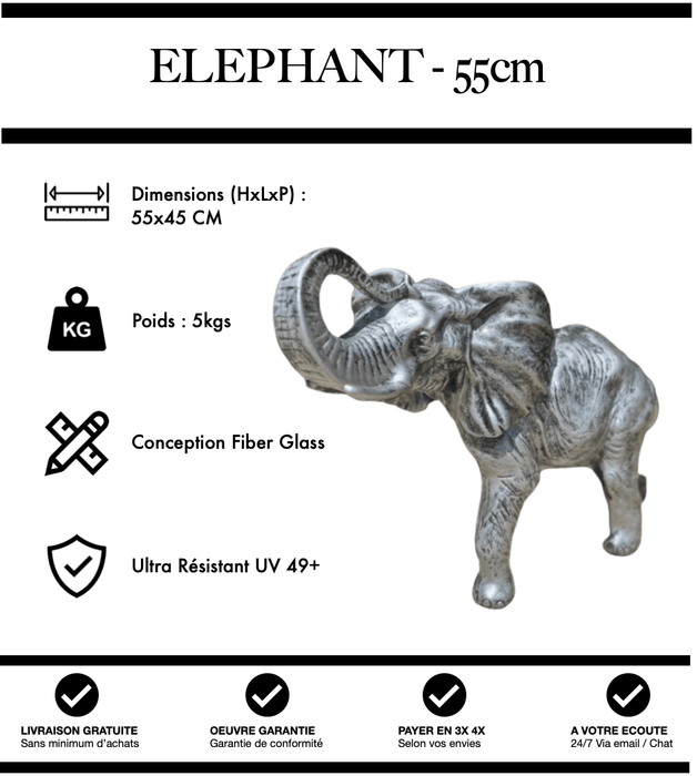 Sculpture Eléphant Resine 55cm Statue - Argent - MUZZANO