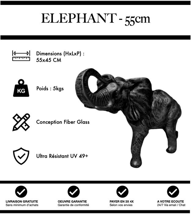 Sculpture Eléphant Resine 55cm Statue - Noir - MUZZANO