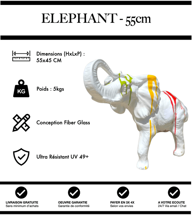 Sculpture Eléphant Resine 55cm Statue - White Trash - MUZZANO