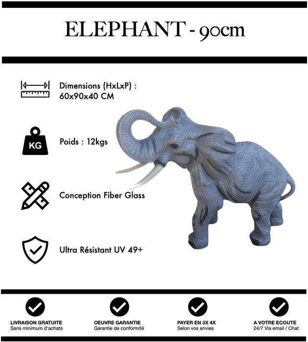 Sculpture Eléphant Resine 90cm Statue - NATURE - MUZZANO