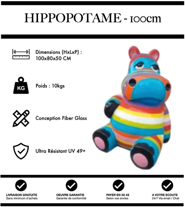 Sculpture Hippopotame Resine 100cm Statue - Bandeaux - MUZZANO