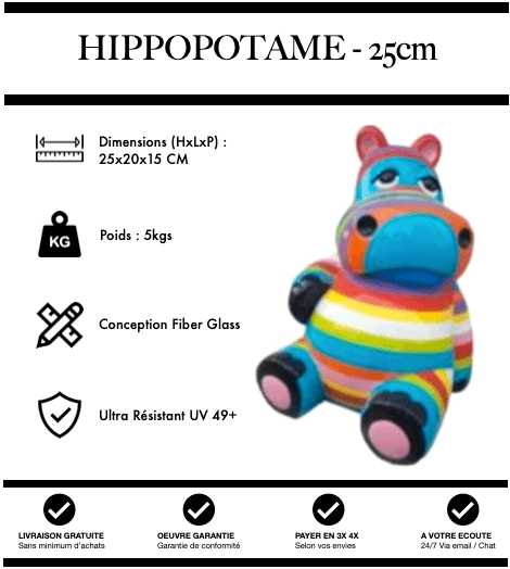 Sculpture Hippopotame Resine 25cm Statue - Bandeaux - MUZZANO