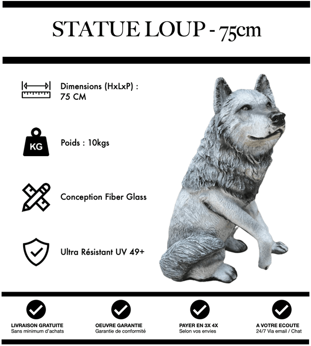 Sculpture Loup Resine 75cm Statue - Nature - MUZZANO