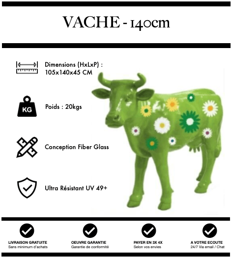 Sculpture Vache Resine XL 140cm Statue - Vert Fleurs - MUZZANO