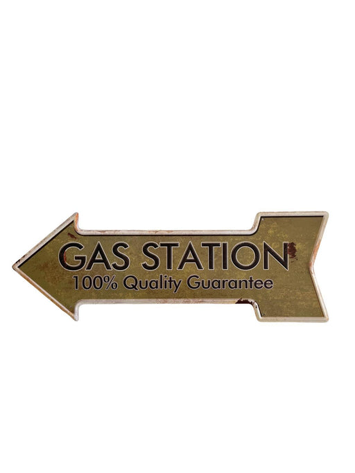 PLAQUE FLECHE MÉTAL GAS STATION 45x15 CM - PLAQUE DECORATIVE - MUZZANO