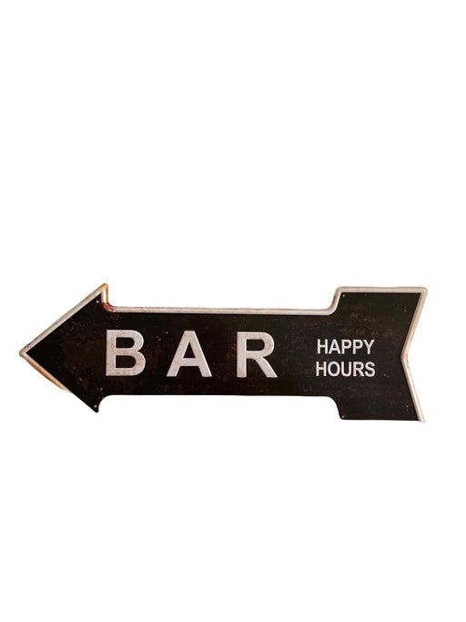 PLAQUE FLECHE MÉTAL HAPPY HOURS 45x15 CM - PLAQUE DECORATIVE - MUZZANO