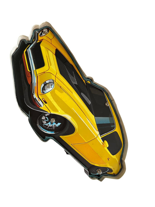 PLAQUE LED MÉTAL VOITURE JAUNE 60x30CM - PLAQUE LED DECO MURAL - MUZZANO