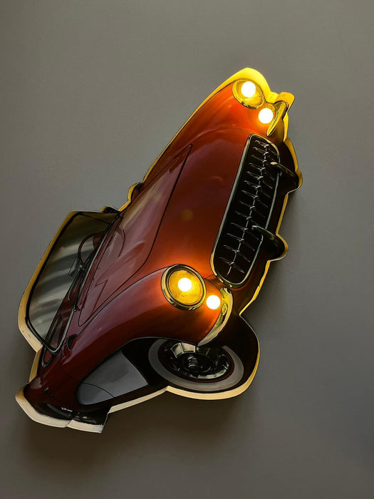 PLAQUE LED MÉTAL VOITURE ROUGE 50x35CM - PLAQUE LED DECO MURAL - MUZZANO