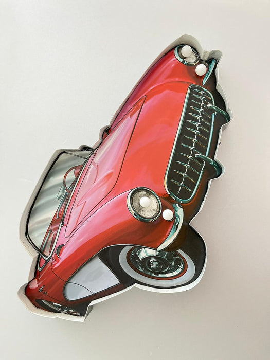 PLAQUE LED MÉTAL VOITURE ROUGE 50x35CM - PLAQUE LED DECO MURAL - MUZZANO