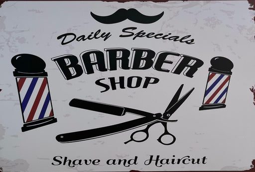 PLAQUE MÉTAL BARBER SHOP 30X20 CM - PLAQUE DECORATIVE - MUZZANO