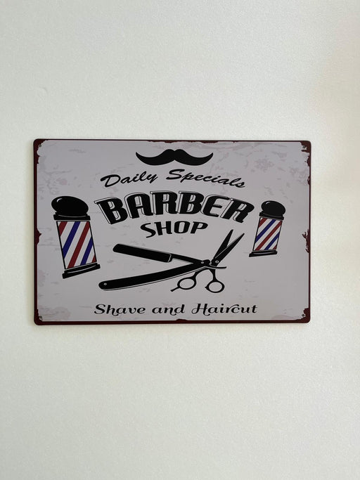 PLAQUE MÉTAL BARBER SHOP 30X20 CM - PLAQUE DECORATIVE - MUZZANO