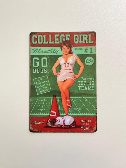 PLAQUE MÉTAL COLLEGE GIRL 30X20 CM - PLAQUE DECORATIVE - MUZZANO