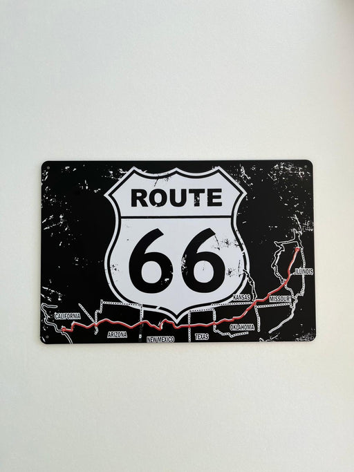 PLAQUE MÉTAL ROUTE 66 BLACK 30X20 CM - PLAQUE DECORATIVE - MUZZANO