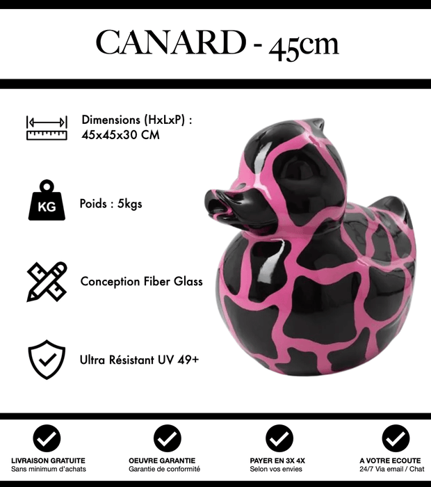 Sculpture Canard Resine 45cm Statue - Noir et Rose - MUZZANO