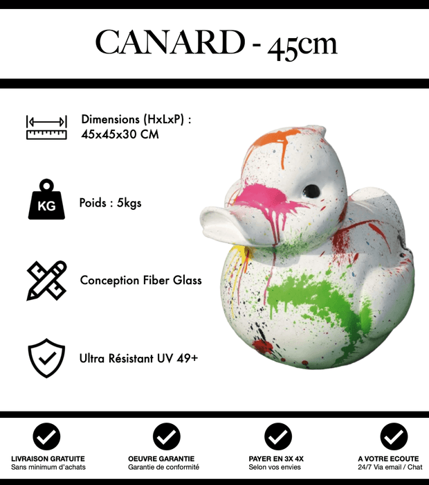 Sculpture Canard Resine 45cm Statue - White Graffiti - MUZZANO