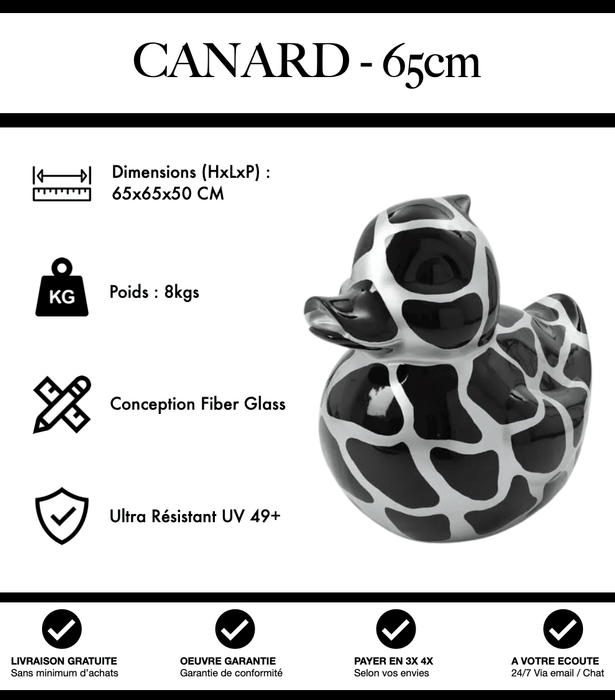 Sculpture Canard Resine 65cm Statue - Noir et Argent - MUZZANO