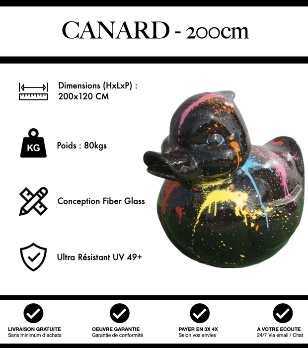 Sculpture Canard Resine XXXL 200cm Statue - Black Graffiti - MUZZANO