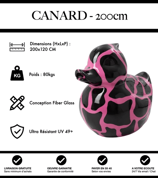 Sculpture Canard Resine XXXL 200cm Statue - Noir et Rose - MUZZANO