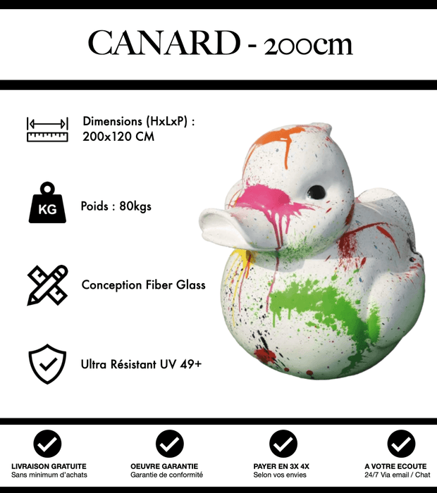 Sculpture Canard Resine XXXL 200cm Statue - White Graffiti - MUZZANO