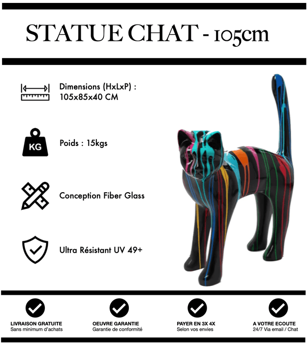 Sculpture Chat Resine 105cm Statue - Black Trash - MUZZANO