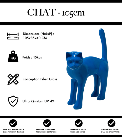 Sculpture Chat Resine 105cm Statue - Bleu Foncé - MUZZANO