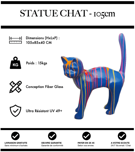 Sculpture Chat Resine 105cm Statue - Blue Trash - MUZZANO