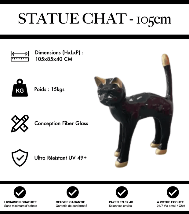 Sculpture Chat Resine 105cm Statue - Noir et Or - MUZZANO