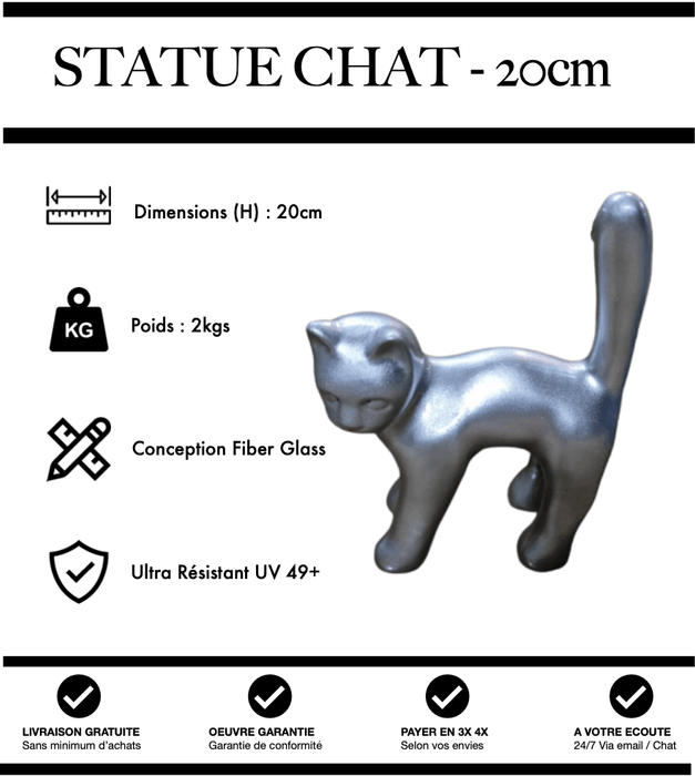 Sculpture Chat Resine 20cm Statue - Argent - MUZZANO