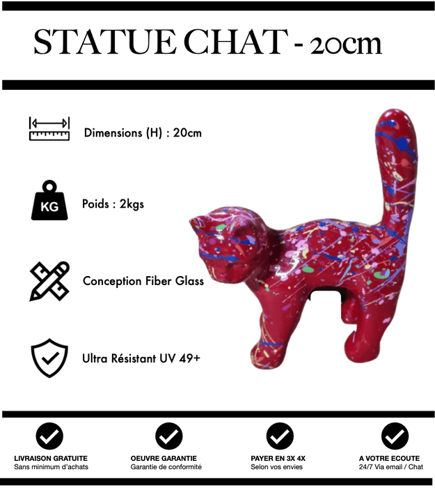 Sculpture Chat Resine 20cm Statue - Graffiti Rouge - MUZZANO