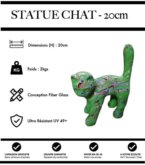 Sculpture Chat Resine 20cm Statue - Graffiti Vert - MUZZANO