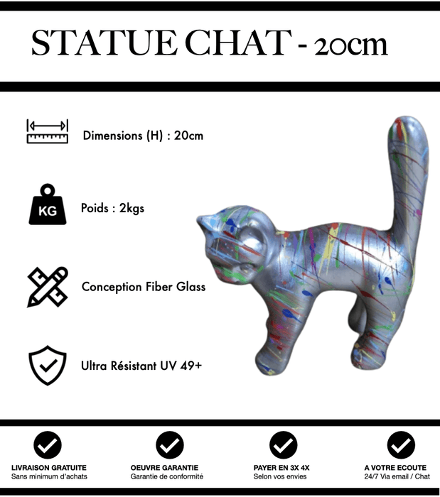 Sculpture Chat Resine 20cm Statue - Grafitti Argent - MUZZANO