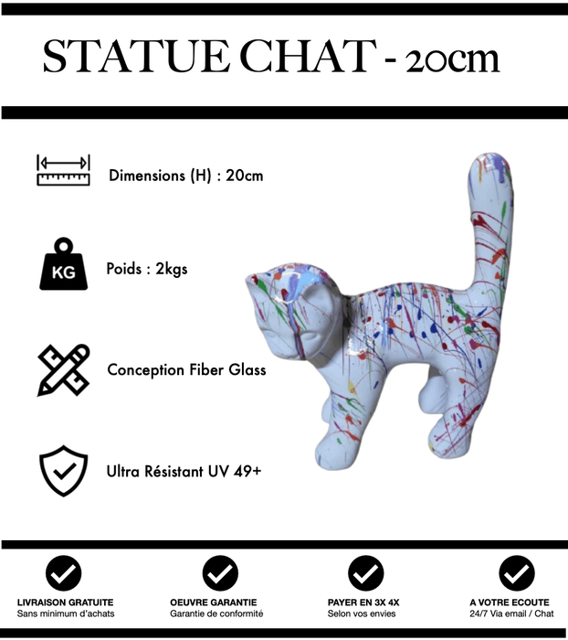 Sculpture Chat Resine 20cm Statue - Grafitti Blanc - MUZZANO