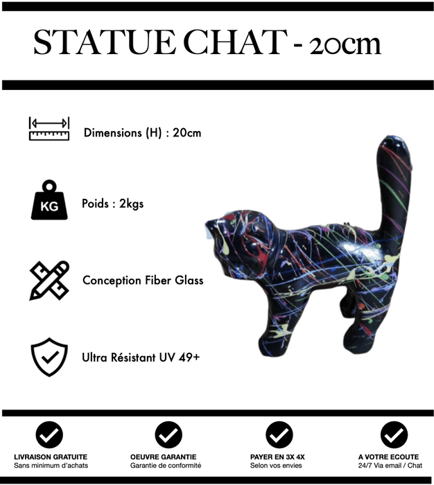 Sculpture Chat Resine 20cm Statue - Grafitti Noir - MUZZANO