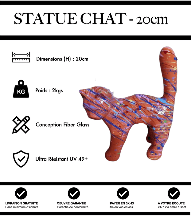 Sculpture Chat Resine 20cm Statue - Grafitti Orange - MUZZANO