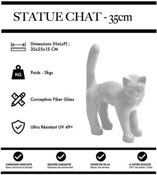 Sculpture Chat Resine 35cm Statue - BLANC - MUZZANO