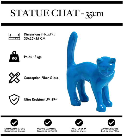 Sculpture Chat Resine 35cm Statue - BLEU - MUZZANO