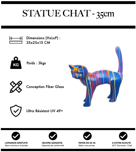 Sculpture Chat Resine 35cm Statue - Blue Trash - MUZZANO