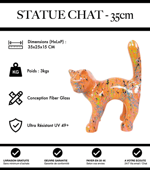 Sculpture Chat Resine 35cm Statue - Graffiti Orange - MUZZANO