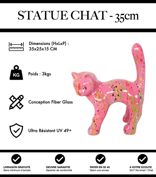 Sculpture Chat Resine 35cm Statue - Graffiti Rose - MUZZANO