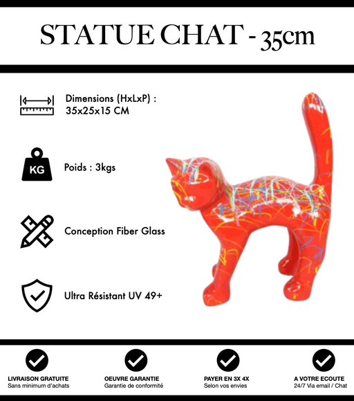 Sculpture Chat Resine 35cm Statue - Graffiti Rouge - MUZZANO