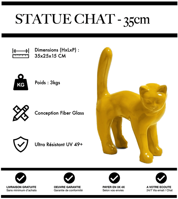 Sculpture Chat Resine 35cm Statue - JAUNE - MUZZANO