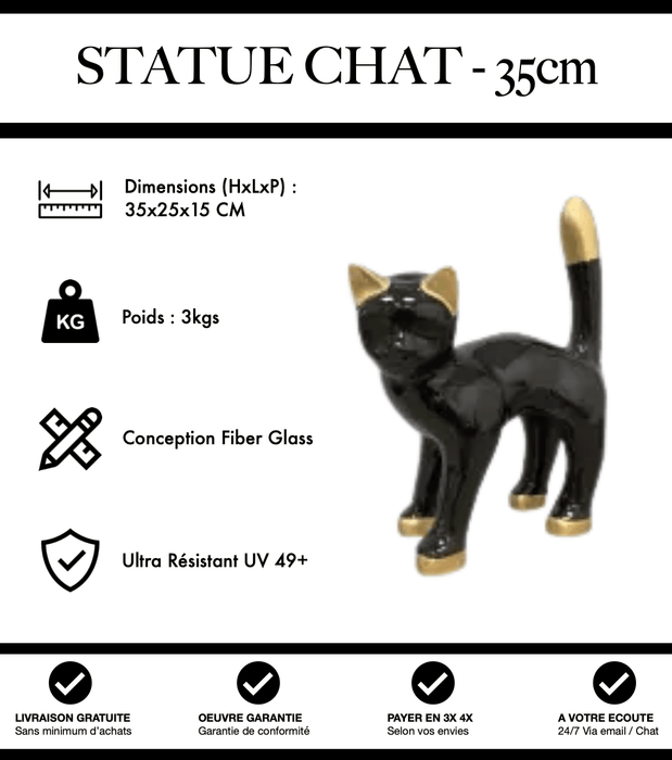 Sculpture Chat Resine 35cm Statue - Noir et Or - MUZZANO