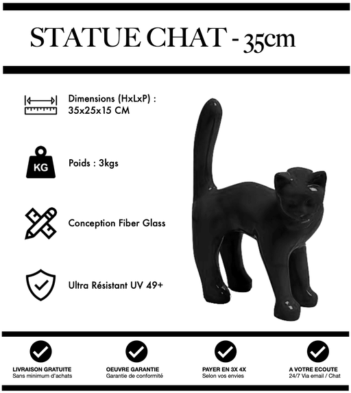 Sculpture Chat Resine 35cm Statue - NOIR - MUZZANO