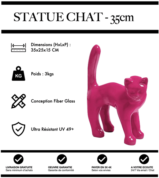 Sculpture Chat Resine 35cm Statue - ROSE - MUZZANO