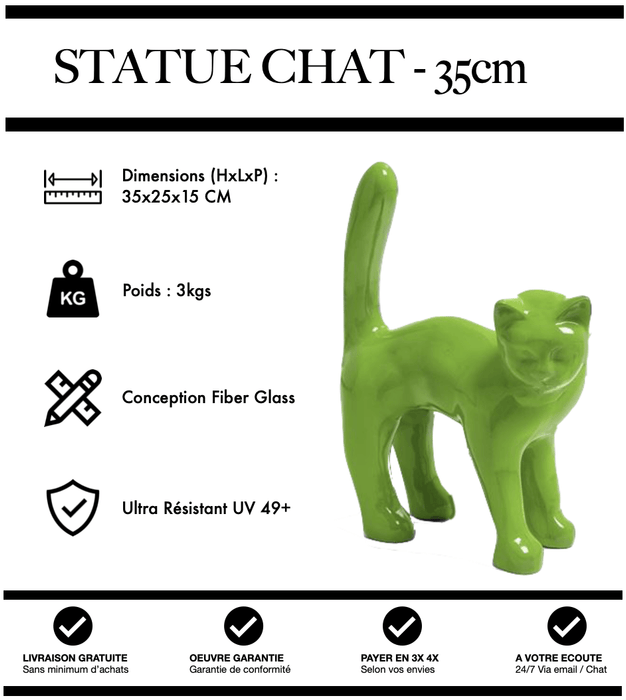 Sculpture Chat Resine 35cm Statue - VERT - MUZZANO