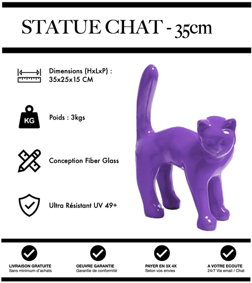 Sculpture Chat Resine 35cm Statue - VIOLET - MUZZANO